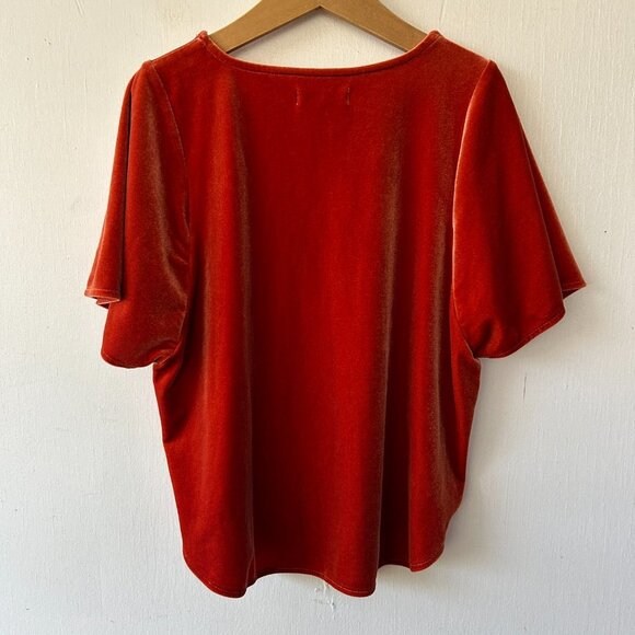 Madewell Velvet Blouse Womens XS Rust Flutter Sleeve Boxy Fit Short Sleeve Top - Picture 5 of 5